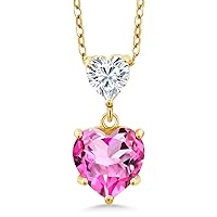 Gem Stone King 18K Yellow Gold Plated Silver Pendant with Chain Heart Shape Pink Mystic Topaz and Moissanite (2.82 Cttw)