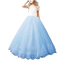 VeraQueen Girl's Lace Beaded Pageant Dress with Bow Cap Sleeves Flower Dress Kids