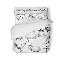 Duvet Cover Set Twin Size Vintage of Farm Animals Goat Cow Pig Sheep Meat 3 Piece Microfiber Fabric Decor Bedding Sets for Bedroom