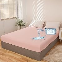 Holawakaka Full Waterproof Mattress Encasement Protector Pink Fitted Sheet Breathable Bed Mattress Pad Cover, 14
