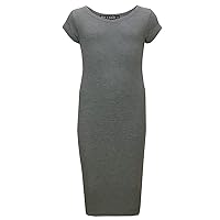 Girls Bodycon Plain Short Sleeve Long Length Dresses - Midi Dress Grey 5-6