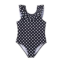 Mesh Bathing Suit Girls Swimsuit Skirt Polka Dot Pattern Round Neck with Ruffled Edge Girls Kids Bathing Suits