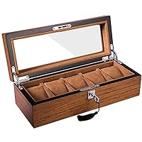 Watch Box Wooden Watches Display Lockable Storage Box With Glass Lid 5 Slots Brown Color Watch Organizer Collection (Size : 37.5x21.5x9.5cm)