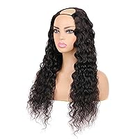 U Part Wig Human Hair Wigs Water Wave Half Wigs for Black Women Brazilian Hair Gluessless Wigs 24 inches Natual Colour