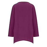 Summer 3/4 Rolled Sleeve T-Shirts Women Crewneck Casual Loose Fit Pullover Tops 2024 Fashion Curved Hem Tee Blouse
