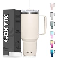 40 oz Tumbler With Handle and Straw Lid, 2-in-1 Lid (Straw/Flip), Vacuum Insulated Travel Mug Stainless Steel Tumbler for Hot and Cold Beverages,Easy to Clean (Beige)