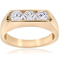 P3 POMPEII3 1 1/2ct Diamond Three Stone Mens Wedding 3 Round Jewelry Ring 10k Yellow Gold