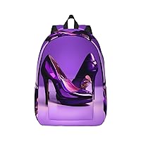 Elegant Purple High Heels With Lipstick Large Capacity Backpack, Men'S And Women'S Fashionable Travel Backpack, Leisure Work Bag,