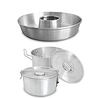 Aluminum Ring Cake Pan (9.5 in) and Flan Mold with Lid SMALL - 2 Pack (6.5 x 3.5 in)