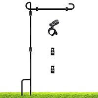 Garden Flag Stand, Premium Yard Flag Pole Holder (35.4''×16.4'') Metal Powder-Coated Weather-Proof Paint With One Tiger Clip And Two Spring Stoppers Without Flag, Black