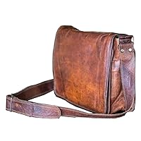 handolederco. 15 Inch Leather Full Flap Messenger Handmade Bag Laptop Bag Satchel Bag Padded Messenger Bag School Brown (15X11)