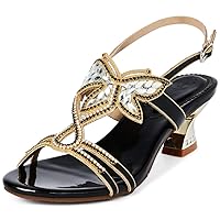 Women Studs Butterfly Evening Chunky Low Heels Rhinestones Party Prom Sandals