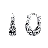 Celtic Love Knot Hoop Earrings 925 Sterling Silver Filigree Vintage Pattern Oxidized Chunky Hoop Earrings