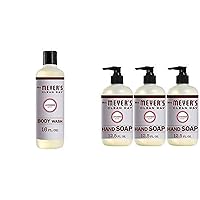 MRS. Meyer’S CLEANDAY Body Wash, Lavender Scent, 16 Ounce Bottle and Mrs. Meyer’s Clean Day Liquid Hand Soap Bottle, Lavender Scent, 12.5 Fl Oz, Pack of 3
