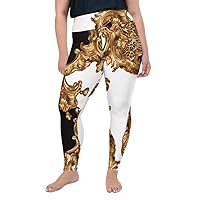 Plus Size Leggings for Women Girls White Gold Baroque Yoga Pants