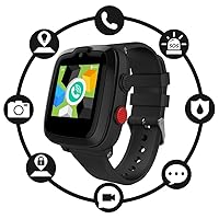 Kids Smartwatch with SIM Card - Ages 4-12 Years for Boys & Girls - GPS Tracking Locator SOS Alarm Remote Monitoring 2-Way Face to Face Call Voice & Video Camera Worldwide Coverage - Black