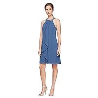 S.L. Fashions Women's Jewel Neck Halter Dress (Petite and Regular)