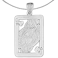 Gold Playing Cards | 14K White Gold Playing Cards, Queen Of Hearts Pendant with 18