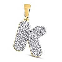 The Diamond Deal 10kt Yellow Gold Mens Round Diamond Letter K Bubble Initial Charm Pendant 5/8 Cttw