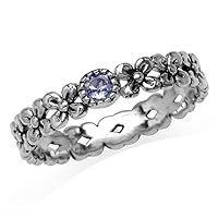 Silvershake 925 Sterling Silver Flower Floral Stack/Stackable Solitaire Eternity Band Ring Jewelry for Teens or Women