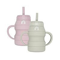 Silicone Transition Cups - Squeeze-Proof Toddler Cups With Straw & Lid - Removable Handles - Set of 2 (Blush/Nude)