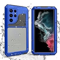 Samsung S24 Ultra Metal Waterproof Case, Samsung S24 Ultra Metal Case with Screen Protector Kickstand Military Full Body Rugged Heavy Duty Dustproof Defender Sturdy Case for IP68 Underwater (Blue)