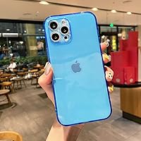 Compatible with iPhone 12 Case, Neon Clear Case with Camera Lens Cover Shell for Women Girls Slim Soft Silicone Protective Transparent Girly Case for iPhone 12, Neon Blue