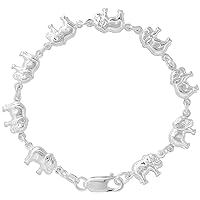 Sterling Silver Puffy Elephant Bracelet for Women & Girls 7.5 inch long