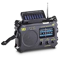 HQ ISSUE Dynamo Emergency Radio Hand Crank Solar Portable W/AM FM, NOAA Weather Alert, Shortwave, & Flashlight, Black Black