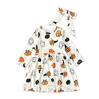 Baby Girl Bloomers Halloween Outfits Ruffled Long Sleeve Sweet Dress Pumpkin Printed Outfits Dresses Solid Long