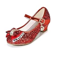 Girls Dress Shoes Mary Jane Wedding Party Heel Glitter Bow Princess Flower Shoes for Kid Toddler
