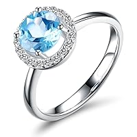 Amazing Brilliant Swiss Blue Natural Topaz Gemstone Diamond Solid 14K White Gold Engagement Wedding Band Ring for Women