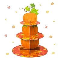 Fall Thanksgiving Cupcake Stand 3 Tier for 24 Cupcakes Autumn Theme Pumpkin Maple Leaf Cardboard Cupcakes Dessert Holder Tower for Thanksgiving Decorations Themed Party Supplies