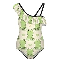 Cute Frog Girls One Piece Swimsuits One Shoulder Ruffle Swimwear Kids Summer Bathing Suit