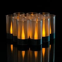 LANKER Flameless Candles with Timer, Battery Operated LED Pillar Candles, D1.5 x H3 Inch, Flickering Warm Yellow Long Flame-Effect Light with Black Base, Electronic Fake Candles, Set of 12 (Black)