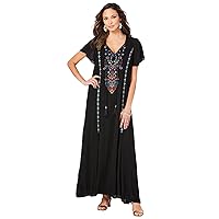 Roaman's Women's Plus Size A-Line Embroidered Crinkle Maxi