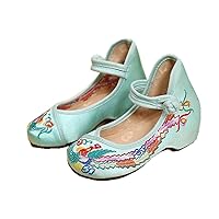 Girl's Phoenix Embroidery Ballet Shoes Kid's Cute Mary-Jane Dance Shoe Flat Sandal Shoe Green