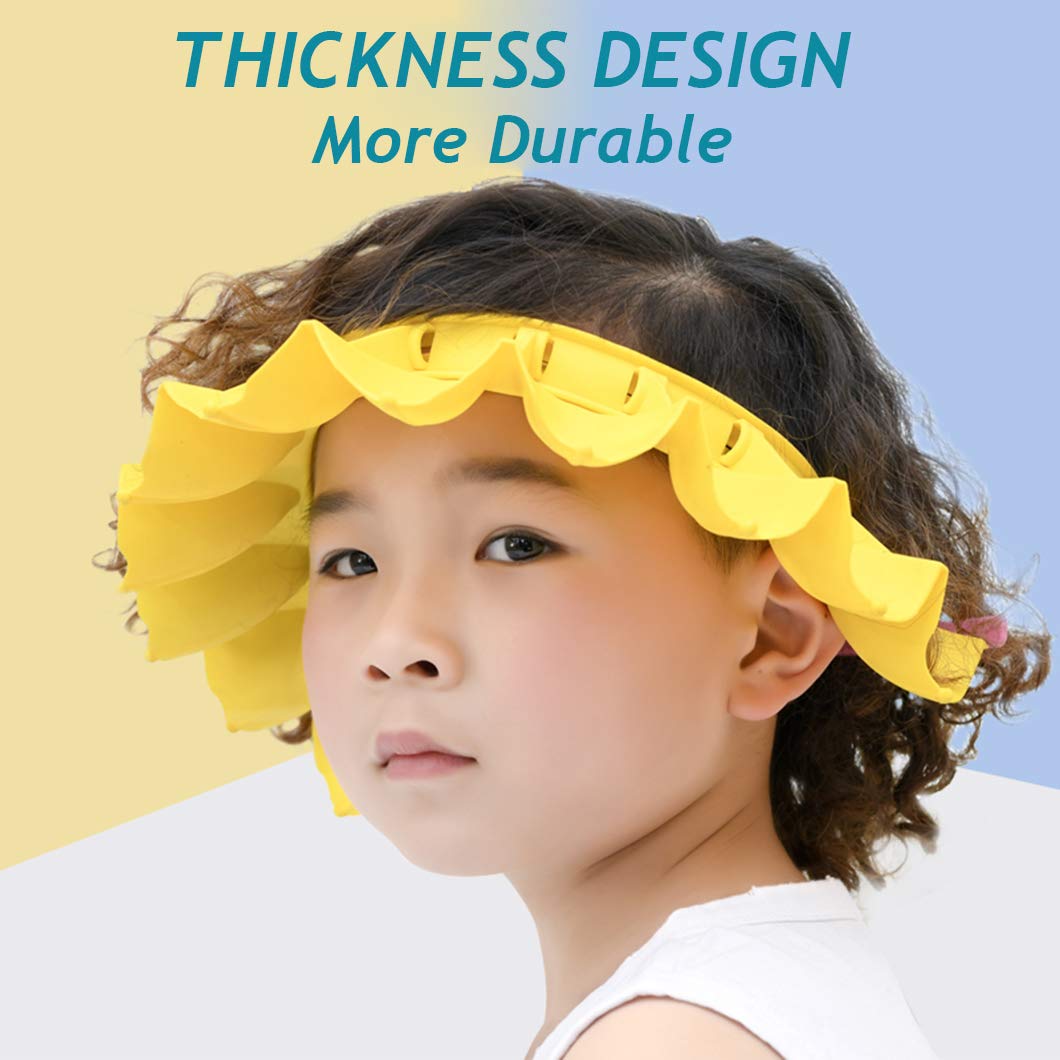 Baby Shower Cap Silicone Bathing Hat, Adjustable Shower Cap Kids, Infants Soft Protection Hat Safety Visor Cap Hat for Toddler Children (Yellow, Big Size(1-12 Years old/16.5-22.8 Inches))