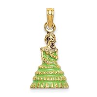 14k Gold 3 d Char Pendant Necklaceleston Southern Belle With Green Dress Measures 22.5x11.6mm Wide Jewelry for Women