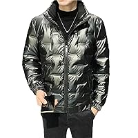 Men's Bright Leather Coat, Thickened And Warm, Winter Stand-Up Collar Jacket, Casual Parka Jacket, Waterproof Down Jacket