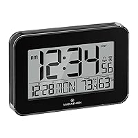 Marathon Crystal Framed Atomic Wall Clock, Black - Large, 7.5-Inch Display - AM/PM or 24-Hour Time Format, Eight Time Zones, Indoor Temperature & Humidity - Two AA Batteries Included