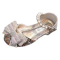 Girl Mary Jane Shoes with Low Heel Rhinestones Toddler Princess Dresses Comfortable Hook Loop Sandals
