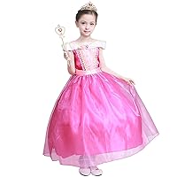 Girls Princess Dress Up Halloween Christmas Party Costume Hot Pink Long Dress