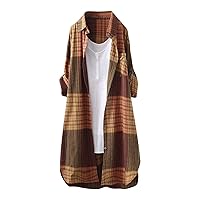 Blouses for Women Dressy Casual Classic Plaid Long Sleeve Shirts Ladies Loose Lapel Tunic Tops Going Out Date Outfits