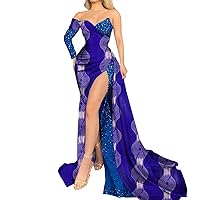 African Maxi Dress for Women One Sleeve Off Shoulder Party Dress Floor Length Gown