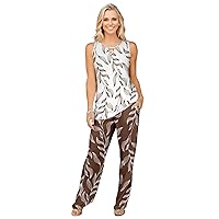 Women's 2 PC Sleeveless Top and Pocket Pants SET Floral Brown and White