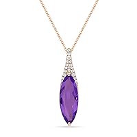 14K Rose Gold Marquise Shape 2.09ct Amethyst (6x16mm) & .09ct White Diamond Pendant Necklace