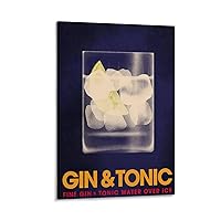 HNLLSM Gin Tonic Poster Vintage Style Gin Cocktail Print Retro Bar Art Classic Cocktail Decor Poster Decorative Painting Canvas Wall Art Living Room Posters Bedroom Painting Framed-08x12inch26.0