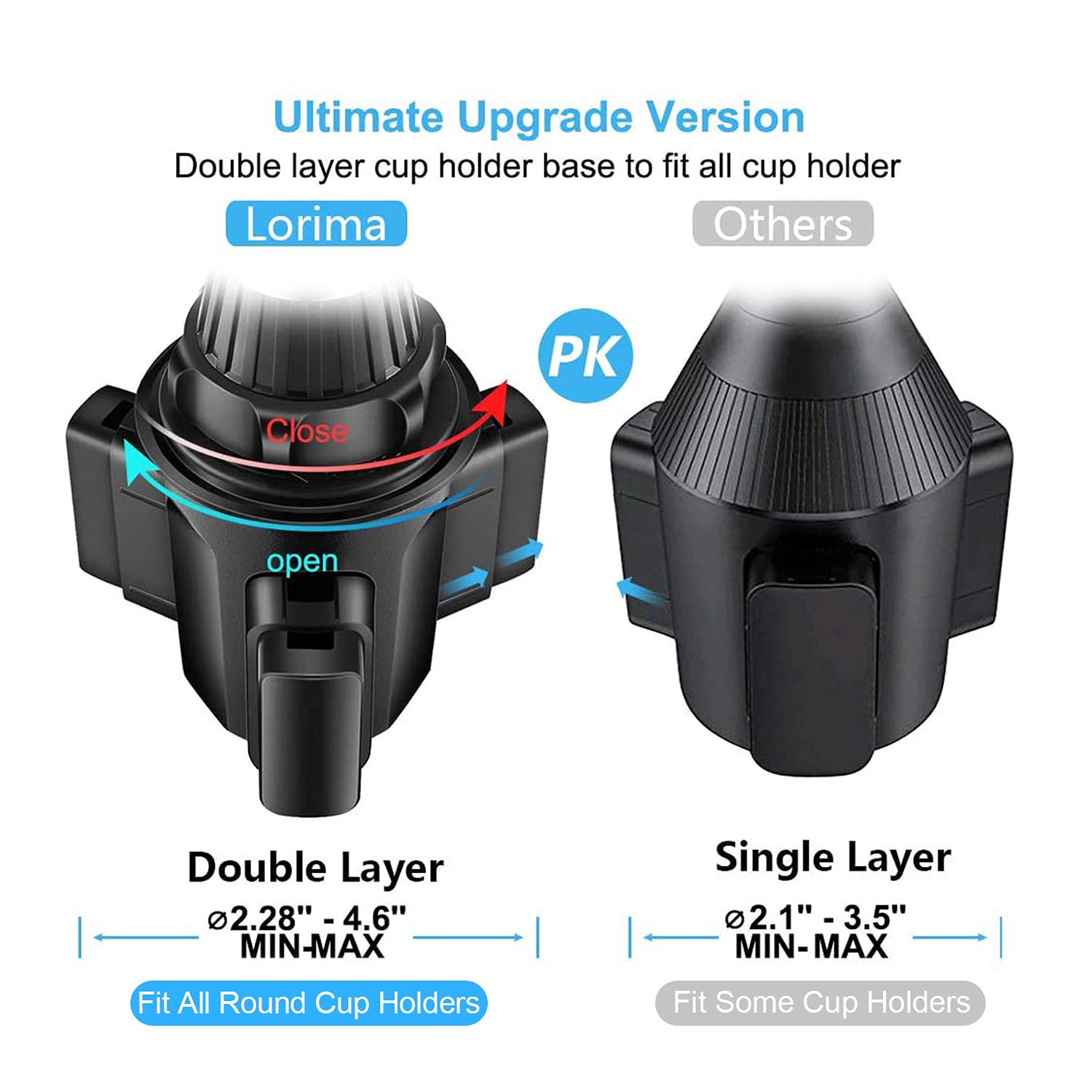 Lorima Cup Phone Holder for Car, [Easy to Install & Height Adjustable], Cup Holder Phone Mount for iPhone Samsung and All 4-6.7in Cell Phones,Cup Holder Phone Holder for Cars/SUVs/Trucks