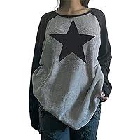 Women Star Shirt Y2k Tops Vintage Aesthetic Patchwork Long Sleeve Tee Shirts 90s Grunge Clothes